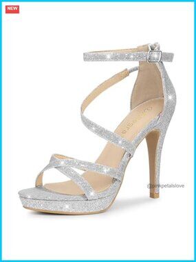 Women's Platform Stiletto Heel Sandals Ankle Strap Glitter Party